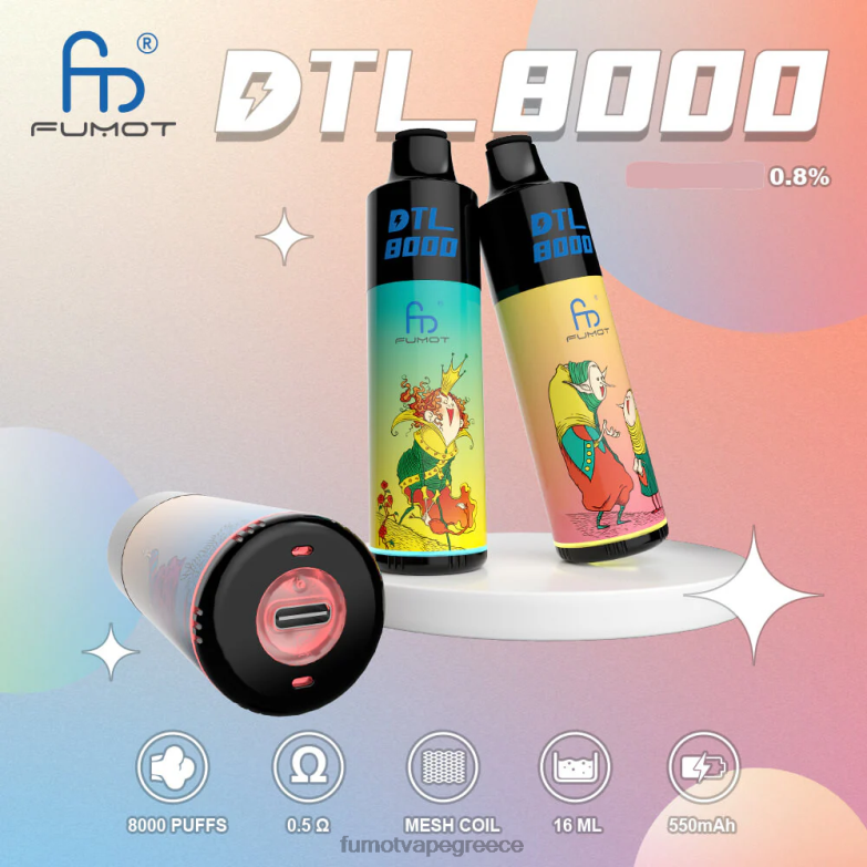 Fumot DTL 8000 στυλό μίας χρήσης - 16ml (1 τεμάχιο) N0240413 | Fumot Disposable Vape σταφύλι αλόης